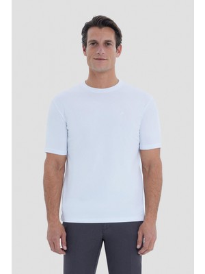 Sabri Özel Beyaz Regular Fit Bisiklet Yaka Tişört