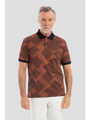 Jakar Desenli Polo Yaka Erkek T-Shirt Tarçın