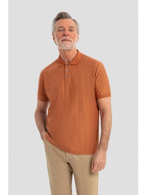 Sabri Özel Tarçın %100 Pamuk Regular Fit Jakar Desenli Polo Yaka T-shirt