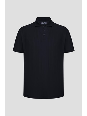 Sabri Özel Siyah %100 Pamuk Regular Fit Jakar Desenli Polo Yaka T-shirt