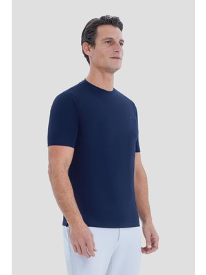 Sabri Özel Lacivert Regular Fit Bisiklet Yaka Tişört