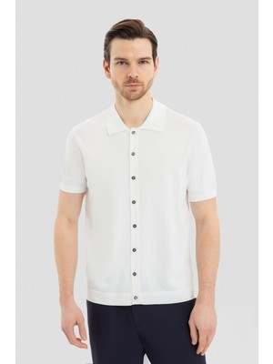 Sabri Özel Ekru Regular Fit Triko Polo Yaka Gömlek