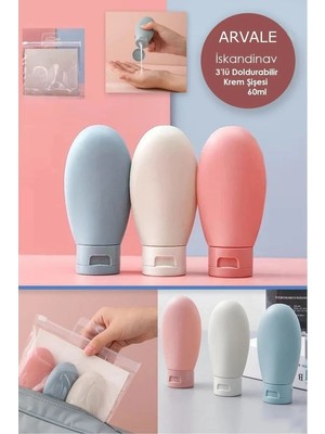 İpek Arya Ipek 3 Adet Çok Amaçlı Seyahat Tipi Doldurulabilir Krem Şampuan Şişe Seti Krem Kutusu