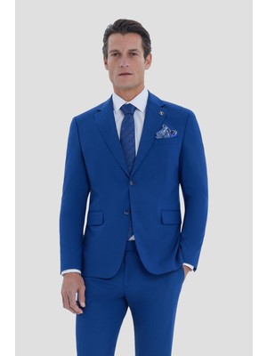 Sabri Özel Erkek İndigo Dar Kesim Slim Fit Viskon Mono Yaka Normal Bel Tam Astarlı 6 Drop Takım Elbise