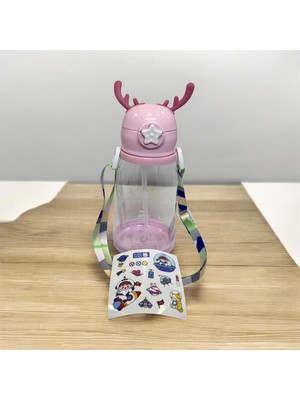 Deyhome Çoçuk Okul Suluğu 500ML. (Matara) Geyik Figürlü Pipetli Taşıma Kayışlı