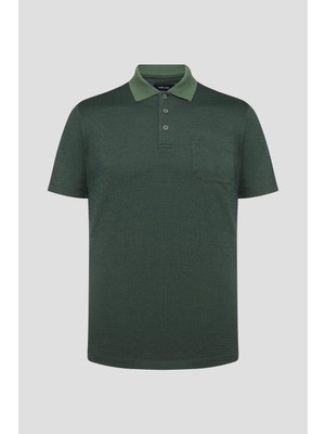 Cep Detaylı Jakar Desenli Polo Yaka Erkek T-Shirt Lacivert