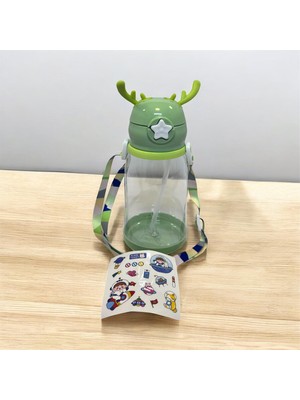 Deyhome Çoçuk Okul Suluğu 500ML. (Matara) Geyik Figürlü Pipetli Taşıma Kayışlı