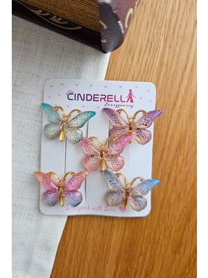 5'li Mor Pembe Mavi Degrade Silikon Dolgu Kanatlı Kelebek Toka Seti - Kelebekli Mini Pens Saç Tokası