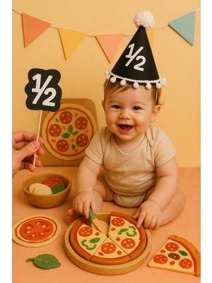 Yarım Yaş ½ Siyah Şapka ve Pasta Süsü 6 Aylık Oldum