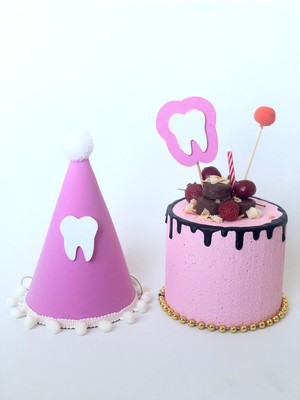 Ilk Dişim Çıktı Pembe Parti Şapka Seti Pasta Süslü