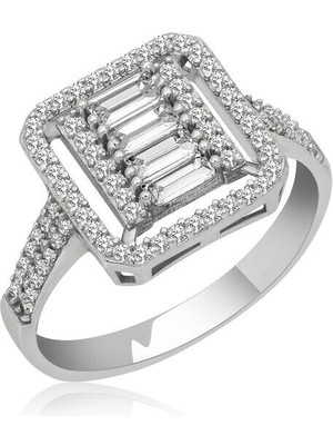 Baget  Kare 925 Ayar Gümüş Kadın Yüzük