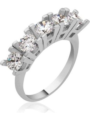 Beş Taş 925 Ayar Gümüş  Kadın Yüzük