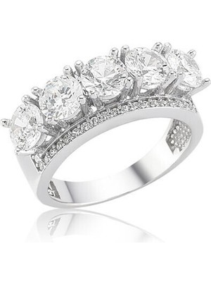 Beş Taş 925 Ayar Gümüş  Kadın Yüzük