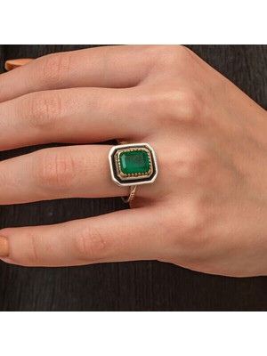 Yeşil Taşlı Otantik 925 Ayar Gümüş Kadın Yüzük