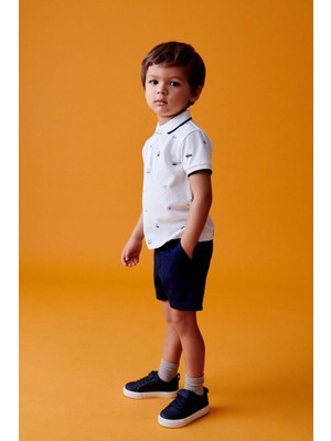 Erkek Çocuk Polo Yaka Takım – Araba Desenli Ekru & Lacivert