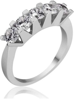 Beş Taş 925 Ayar Gümüş Kadın Yüzük