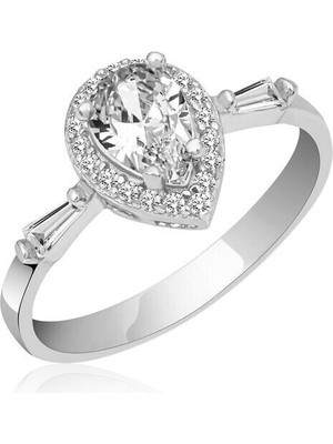 Damla Taşlı Baget 925 Ayar Gümüş Kadın Yüzük