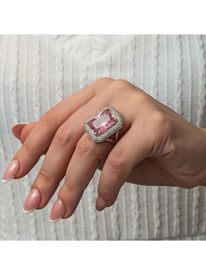 Pembe Zirkon Taşlı 925 Ayar Gümüş Kadın Yüzük