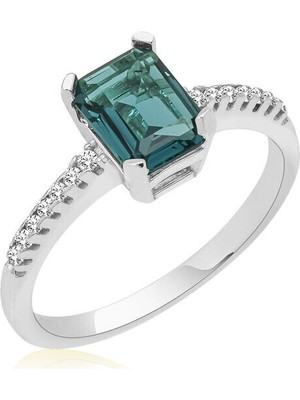 Koyu Yeşil Baget  925 Ayar Gümüş  Kadın Yüzük