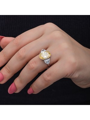 Sitrin Taşlı Zirkon  925 Ayar Gümüş Kadın Yüzük
