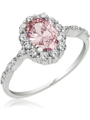 Pembe Zirkon Taşlı 925 Ayar Gümüş Kadın Yüzük