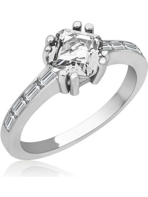 Tek Taş Baget 925 Ayar Gümüş Kadın Yüzük