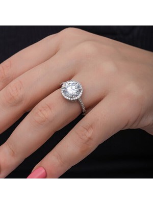 Tek Taş  Yuvarlak 925 Ayar Gümüş Kadın Yüzük