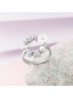 Manolya Çiçegi Ayarlanabilen 925 Ayar Gümüş  Kadın Yüzük