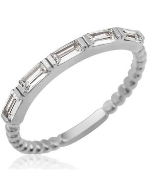 Sıralı Baget Zirkon Taşlı 925 Ayar Gümüş Kadın Yüzük