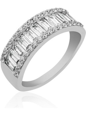 Sıralı Baget Zirkon Taşlı 925 Ayar Gümüş Kadın Yüzük