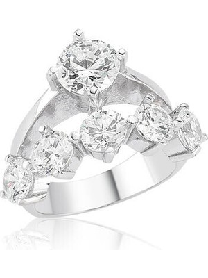 Beş Taş 925 Ayar Gümüş  Kadın Yüzük