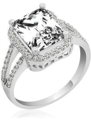 Baget Kare 925 Ayar Gümüş Kadın Yüzük