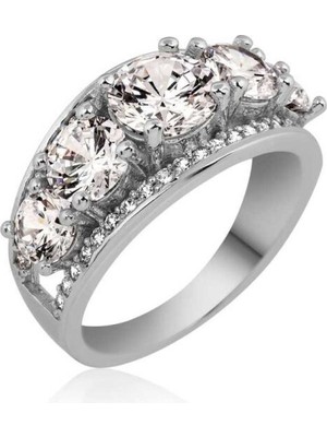 Beş Taş 925 Ayar Gümüş Kadın Yüzük