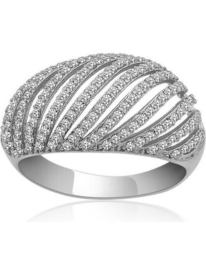 Zirkon Taşlı Bombeli 925 Ayar Gümüş Kadın Yüzük