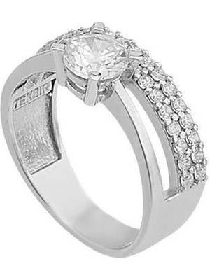 Tek Taş Iki Sıra Tamtur 925 Ayar Gümüş Kadın Yüzük