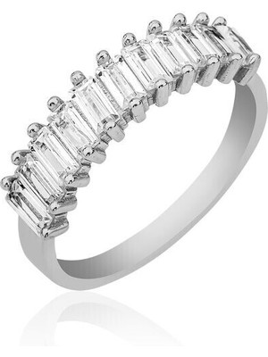 Sıralı Baget Zirkon Taşlı 925 Ayar Gümüş Kadın Yüzük