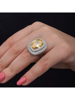 Sitrin Taşlı Zirkon  925 Ayar Gümüş Kadın Yüzük