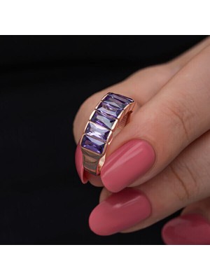 Rose Baget Amatist Taşlı 925 Ayar Gümüş Kadın Yüzük