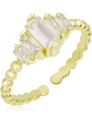 Tek Taş Gold  Baget 925 Ayar Gümüş Kadın Yüzük