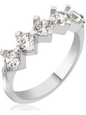 Beş Taş 925 Ayar Gümüş Kadın Yüzük