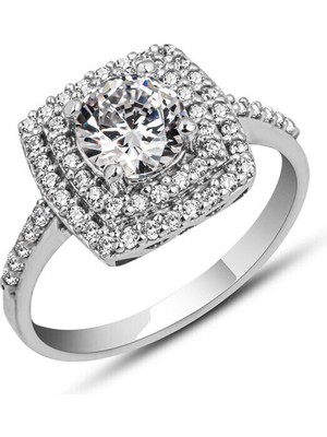 Tek Taş Kare Montur 925 Ayar Gümüş Kadın Yüzük