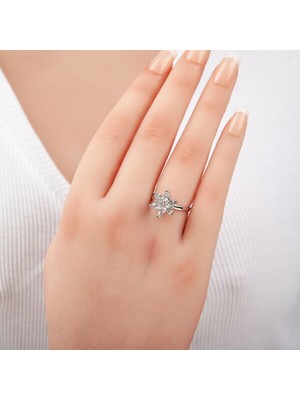 Çiçek Taşlı Baget 925 Ayar Gümüş Kadın Yüzük