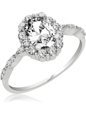 Oval Taşlı Baget 925 Ayar Gümüş Kadın Yüzük