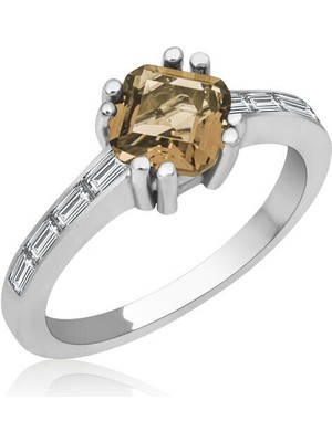 Tek Taş Kahverengi 925 Ayar Gümüş Kadın Yüzük