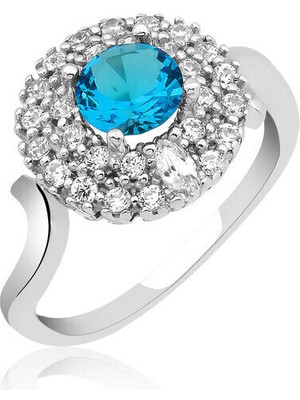 Mavi Taşlı  925 Ayar Gümüş Kadın Yüzük