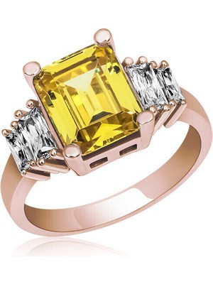 Sarı Baget Zirkon Taşlı 925 Ayar Gümüş Kadın Yüzük