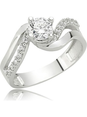 Tek Taş Zirkon Taşlı Kıvrımlı 925 Ayar Gümüş Kadın Yüzük