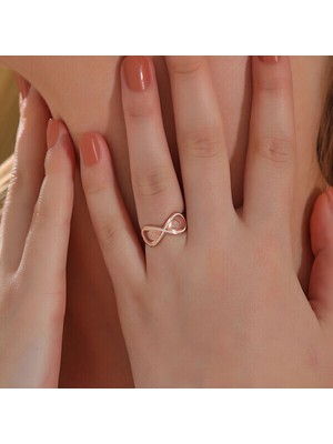 Rose Zirkon Taşlı Sonsuzluk 925 Ayar Gümüş Kadın Yüzük