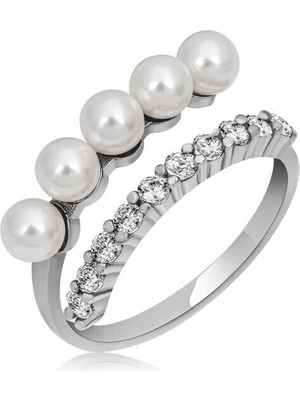 Baget Ayarlanabilen Inci 925 Ayar Gümüş  Kadın Yüzük