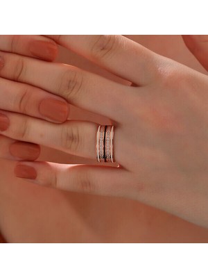 Rose Zirkon Taşlı 925 Ayar Gümüş Kadın Yüzük